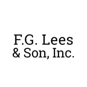 Black serif text reading 'F.G. Lees & Son, Inc.' on white background; simple logo for education and community enrichment.