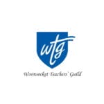 Woonsocket Teachers' Guild logo: blue shield with white 'wtg' script and title below — EnrichEd and community support.